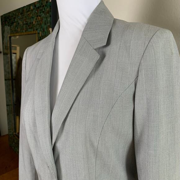 Calvin Klein Siz 6 Single Breasted Blazer Jacket Glen Plaid Gray Career Acadamia - Picture 2 of 9